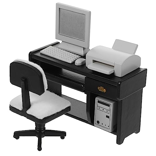 KONTONTY 1Satz Puppenhaus Möbel Schwarzes Stuhl Ensemble Mit Computer Drucker Tastatur Für Kreative Bastelprojekte Und Dekoration von KONTONTY