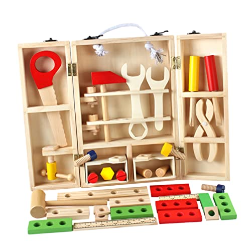 KONTONTY 1Satz Werkzeugkoffer Spielzeugset Für Teiliges Simulationsspielzeug Aus Holz Frühes Bildungswerkzeug Sicher Und Für Jungen Und Geschenkidee von KONTONTY