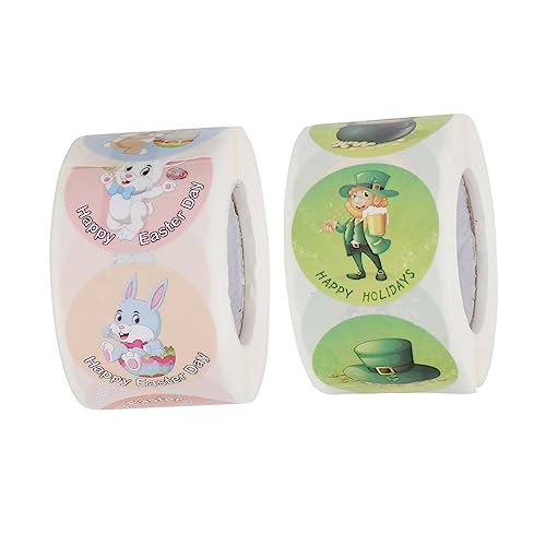 KONTONTY 2 Rollen Ostern Aufkleber St Patrick's Tag Aufkleber Dekorative Etiketten Geschenkverpackungsaufkleber von KONTONTY