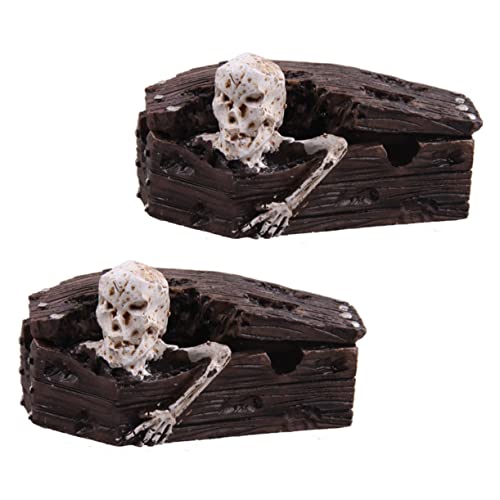KONTONTY 2 STÜCK Skull Coffin Aquarium Deko für Fischbecken Sandtisch und Wohnräume Sicheres Dekoratives Kunstharz für Süßwasserumgebungen von KONTONTY