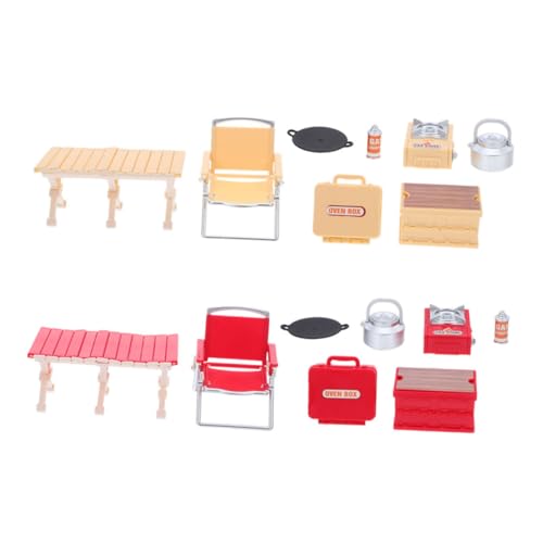 KONTONTY 2 Sätze Maßstab Klappstuhl und Grill Set Outdoor Puppenhaus Zubehör für Fantasievolles Rollenspiel und Picknick von KONTONTY