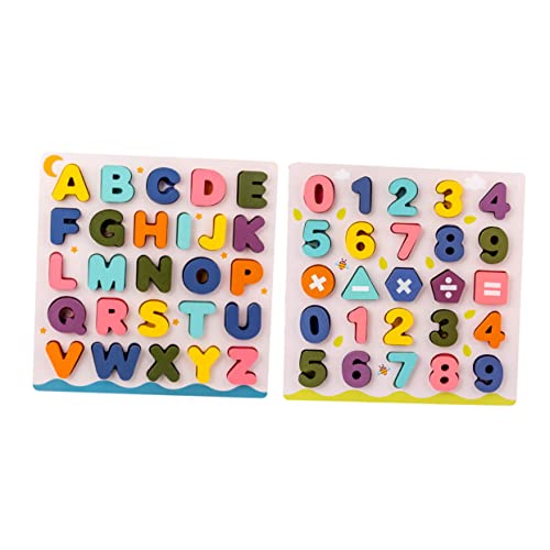 KONTONTY 2 Sätze Puzzle rätselbuch Kindergeburtstag holzspielsachen Holzblöcke + Holzbriefblöcke Nummernalphabetblöcke Alphabet und Bildungsblöcke Blöcke hölzern von KONTONTY