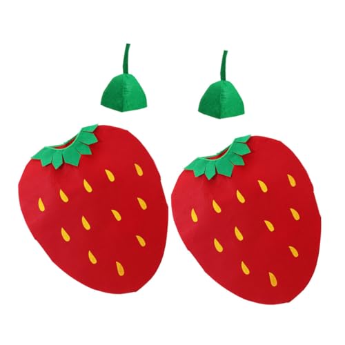 KONTONTY 2 Sets Erdbeere Sitzendes Mädchen Halloween Kostüm Kleinkind Jungen Erdbeerkostüm Kostüme Ärmellos Obstkostüm Kleid Gemüsehut Kostüm Essenskostüm Vliesstoff von KONTONTY