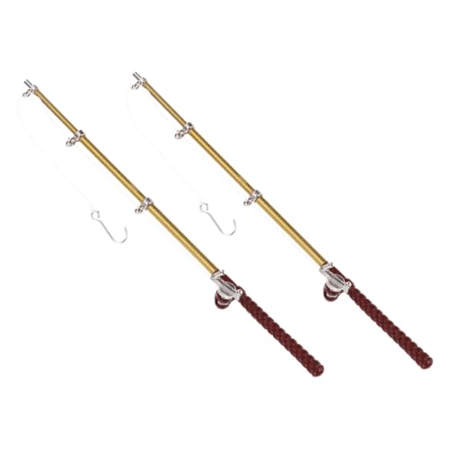 KONTONTY 2 Stück Angelruten Modellstangen Angelrute Für Bausatz Mini Hausbedarf Mikro Angelrute Miniatur Rolle Tragbares Mini Hauszubehör Figur Mini Angelrute Fliegenruten Metall von KONTONTY