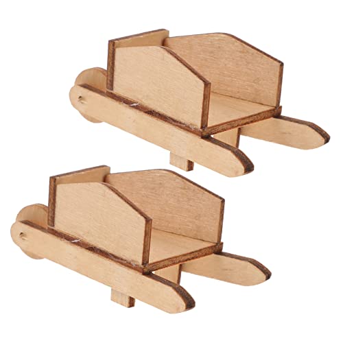 KONTONTY 2 Stück Kleine Karren Ornamente Living Room Decoration wohnzimmerdeko Miniaturmodell Mini-Schubkarren Mini-Cart-Schubkarren Puppenhaus Holzschubkarren Puppenhaus-Schubkarrenmodelle von KONTONTY