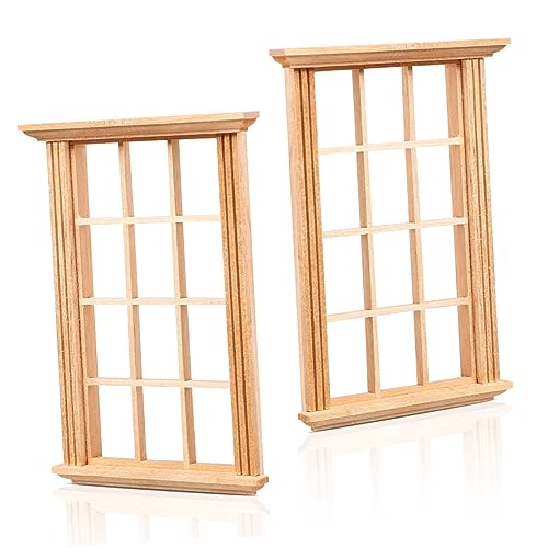 KONTONTY 2 Stück Mini Puppenhaus Fenster Modell Holzrahmen für Kreative Dekorationen und Puppenzubehör für DIY Projekte und Puppenhaus Einrichtung von KONTONTY