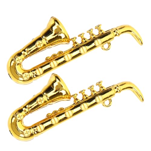KONTONTY 2 Stück Mini-Saxophon Stütze Realistisch Miniatur Puppe Instrument Retro Klein Haushaltsgerätemodell Mikrolandschaftsornament Hausdekoration Plastik Golden von KONTONTY