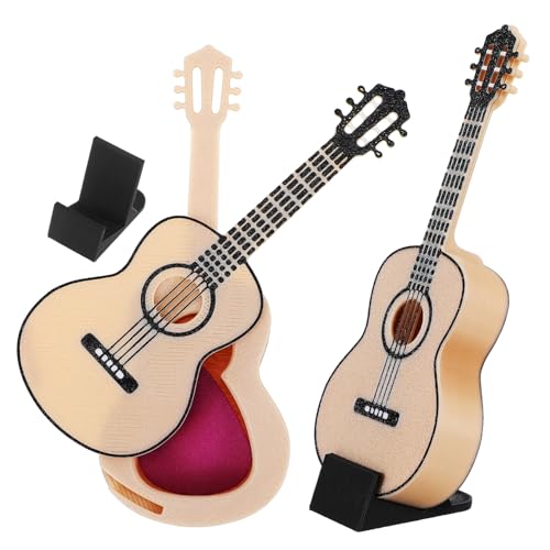 KONTONTY 2 Stück Miniaturgitarre Mit Ständer: Puppenhaus-Miniatur-Musikinstrument – ​​bassgitarren-Modell, Ornament Für Kinderspielzeug, Geburtstagsgeschenke von KONTONTY