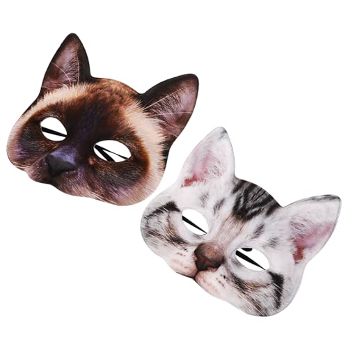 KONTONTY 2 Stück Realistische Katzenmaske Cosplay Masken mit Elastischer Passform Atmungsaktiv und Komfortabel für Halloween Karneval Party mit Detailreichem Katzen Design und von KONTONTY