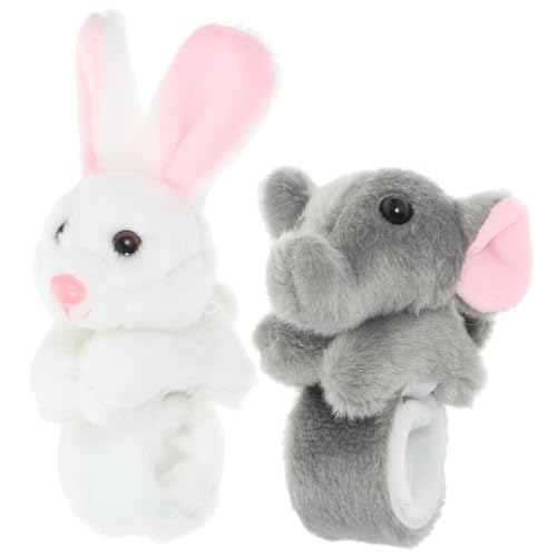 KONTONTY 2 Stück Slap Armbänder mit Tiermotiven Plüschige Tier Slapbands für Kindergeburtstage und Partys für Spielaktivitäten Thema Elefant Hase von KONTONTY