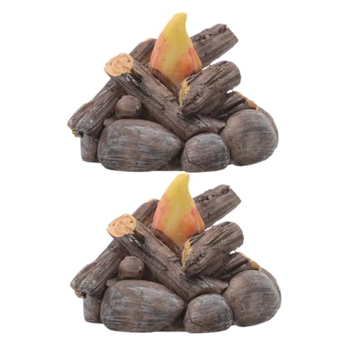 KONTONTY 2 Stück Teiliges Miniatur Feuer Modell Realistisch Gestaltete Resin-feuerstelle Wetterfestes Mikro-landschaftsdekor Batteriefreies Puppenhaus Zubehör für Camping Party-szenen von KONTONTY