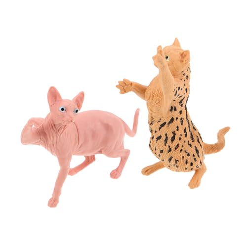 KONTONTY 2 Stück Teiliges Miniatur Katzenfiguren Realistische Haarlose und Leopardenkatzen Modelle aus Robustem Kunststoff Kindgerechte Wartungsfreie Deko für Zuhause Schreibtisch oder von KONTONTY