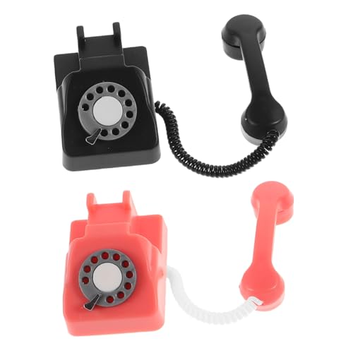 KONTONTY 2 Stück Teiliges Miniatur Retro Telefon Miniatur Drehtelefon Modell in Rot und Schwarz Vintage Puppenhaus Zubehör für Fotografie Requisiten und Dekoration von KONTONTY