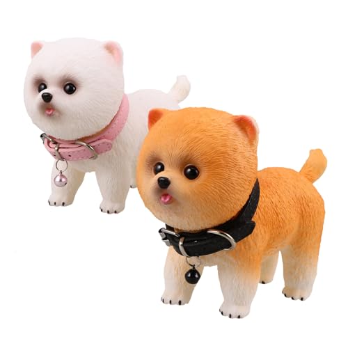 KONTONTY 2 Stück Teiliges Pomeranian Welpen Figurinen Realistische Vinyl Hunde Skulpturen Weiche Kompakte Haustier Nachbildung Tragbares Deko Geschenkspielzeug für Sammler von KONTONTY