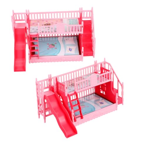 KONTONTY 2 Stück Teiliges Puppenhaus Etagenbett mit Rutsche und Leiter Miniatur Möbel für Kinderzimmer Puppenmöbel für Mädchen Rollenspiel und Wohnkultur von KONTONTY