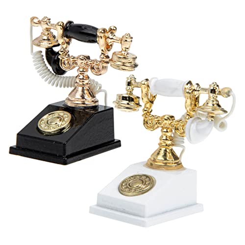 KONTONTY 2 Stück Telefon Modell Retro Puppenhaus Zubehör Deko Figur für Kinderzimmer und DIY Projekte Metallmaterial Realistische Details für Miniaturmöbelgestaltung von KONTONTY