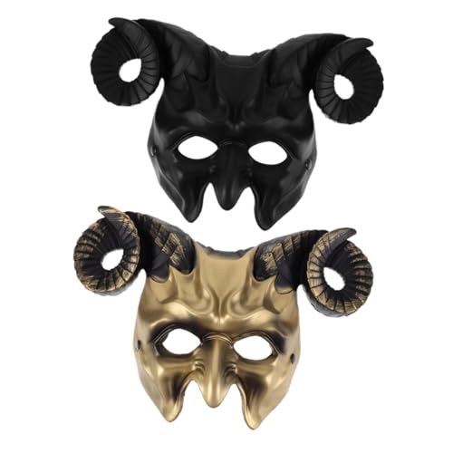 KONTONTY 2 Stück Teufelsziegen Schädelmaske mit Lebensechten Widderhörnern Halbe Tiergesichtsmaske in Gold und Schwarz Vielseitige Halloween Cosplay Masquerade Party Accessoires für KONTONTY 2 Stück Teufelsziegen Schädelmaske mit Lebensechten Widderhörnern Halbe Tiergesichtsmaske in Gold und Schwarz Vielseitige Halloween Cosplay Masquerade Party Accessoires für von KONTONTY