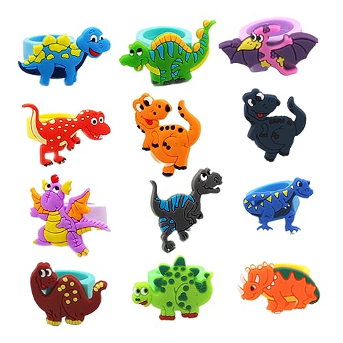 KONTONTY 20 Stück Dinosaurier Finger Ringe aus PVC Lustige Cartoon Fingerpuppen als Party Mitgebsel für Zufälliger Stil Umweltfreundliches für Jungen und Mädchen von KONTONTY
