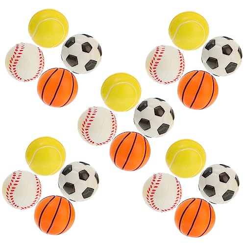 KONTONTY 20 Stück Mini Schaumstoff Stressbälle Sportbälle für Stressabbau Quetschspielzeug für Erwachsene Fußball Basketball Baseball und Tennis für Partys und Büro von KONTONTY