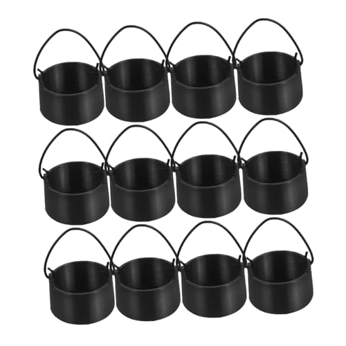 KONTONTY 20 Stück Mini Schwarze mit Henkel Kunststoff Halloween Deko Süßigkeitenhalter Puppenhaus Zubehör Vintage Stil Tragbar für Party Garten und von KONTONTY