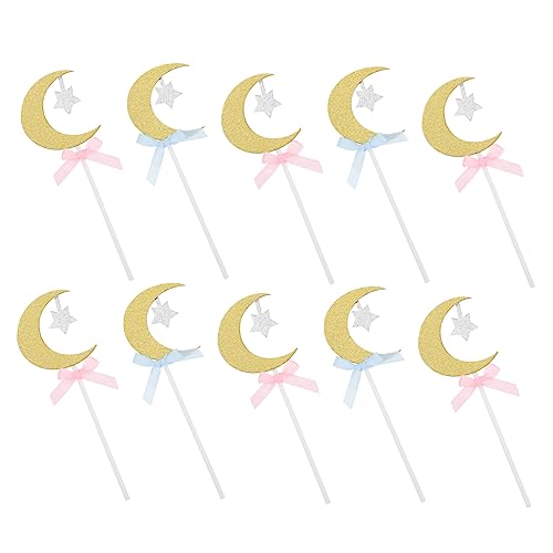 KONTONTY 20 Stück Mondkucheneinsatz party decoration geburtstagseinladungen cupcake deko Sahnetortenaufsatz Mondstern Cupcake Topper Kucheneinsatz backen Kuchendeckel Mond und Sterne Papier von KONTONTY