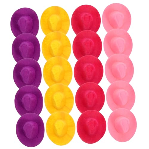 KONTONTY 20 Stück Teiliges Miniatur Cowboyhut Bunte Winzige Puppenhüte Leichte Party Dekoration Vielseitig für DIY Puppenzubehör Niedliche Kleine Hüte in Gelb Rot von KONTONTY