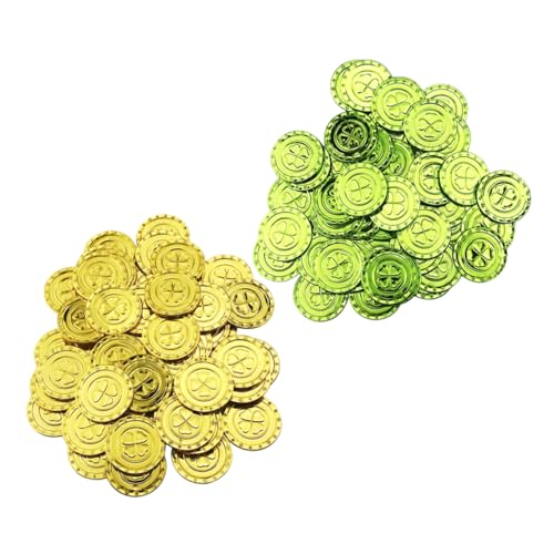 KONTONTY 200 Stück St. Pa Requisiten St Patricks Day Party Favors Kobold- Grün Glücksmünze Dekoration Lustige Token Zubehör St Patricks Day Kleeblatt-Charme Plastik von KONTONTY