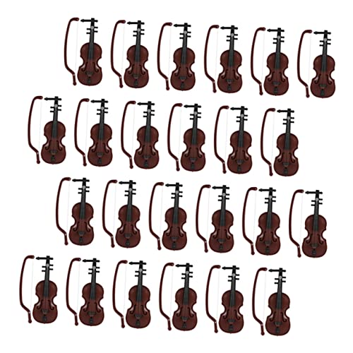 KONTONTY 24er-Pack Mini-geigenornament – ​​realistische Holzmaserung Für Puppenhaus Musikhandwerk Weihnachtsbaumdekoration von KONTONTY