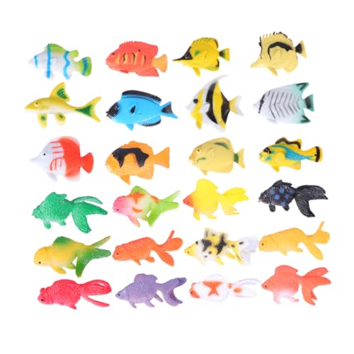 KONTONTY 24 Stück Teiliges Plastik Fisch Modell mit Tropischen Fischen und Goldfischen Realistische Meereslebewesen für Vorschulkinder Lernspielzeug zur Kognitiven und Partydeko von KONTONTY