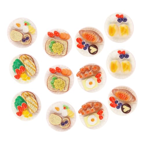 KONTONTY 24st Simuliertes Lebensmittelspielzeug Puppenhaus-Miniatur-frühstück Künstliche Nahrung Puppenhaus-miniaturen Kuchen Spielen Essensset Mini-Snack Harz Kopfbedeckung Selbstgemacht von KONTONTY