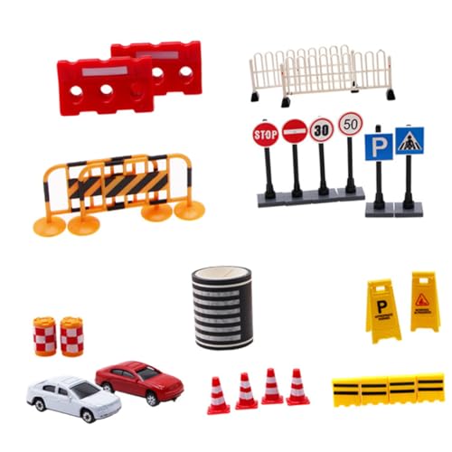KONTONTY 27 Stück Teiliges Mini Verkehrszeichen Set mit Kleinen Leitkegeln und Straßensperren Robustes Miniatur Verkehrsschildspielzeug für Sandtisch Modellbau und Lernprojekte von KONTONTY