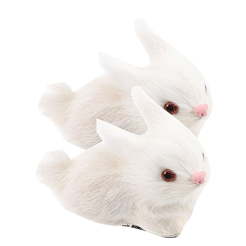 KONTONTY 2St Simulation Kaninchen kunstpelz Faux fur Plüschspielzeug wohnaccessoires Hasenfigur Simulationskaninchen Kaninchenspielzeug für Kaninchenfiguren Wohnkultur Plastik Weiß von KONTONTY