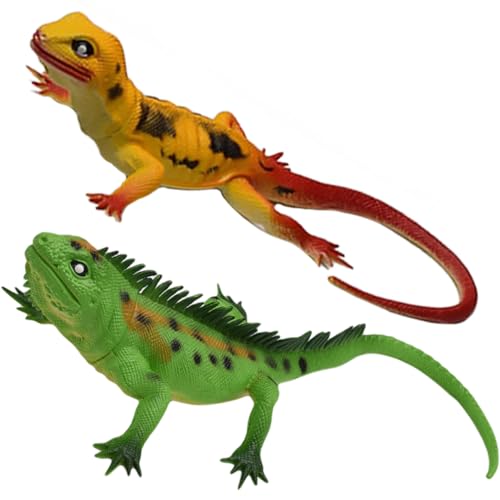 KONTONTY 2Stücke Dehnbare Eidechsen Quietschspielzeug für Lustige Simulation Reptilien für Büro Schule und Partys Stressabbauend und Unterhaltsam von KONTONTY