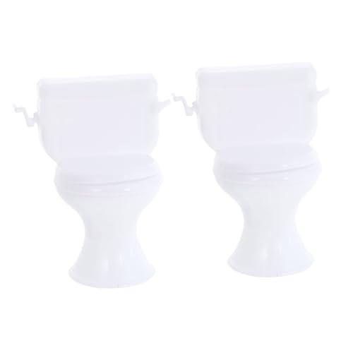 KONTONTY 2Stücke Puppenmöbel Badezimmer Zubehör Toilette Für Kognitionsspielzeug Und Kinderspielzeug Für DIY Deko Und Puppenhausgestaltung Weiß von KONTONTY
