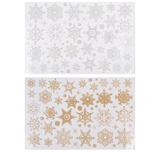 KONTONTY Frohe Weihnachten Schneeflocken Fenster Aufkleber Gold Silber Schneeflocke Aufkleber Aufkleber Für Weihnachten von KONTONTY