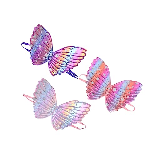 KONTONTY 3 Stück Engel Schmetterlingsflügel Rosa Pilot Led Feenflügel Mädchen Funkelnde Feenflügel Realistisch Groß Halloween Jungs Party Engelsflügel Kostümflügel Prop Stoff von KONTONTY