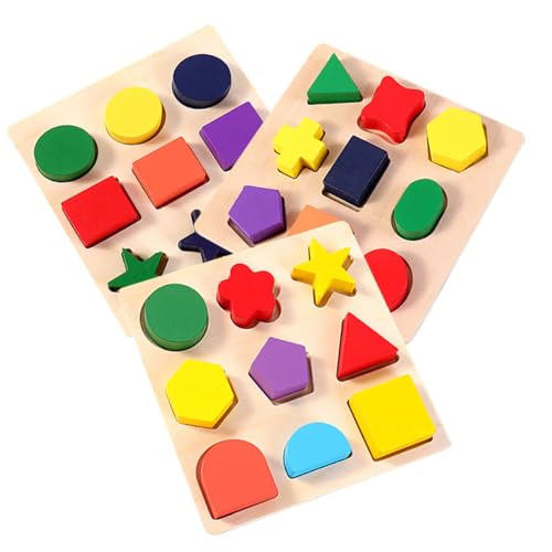 KONTONTY 3 Stück Formerkennungstafel Kinderspielzeug Pädagogisches Kleinkindpuzzle Formblock Für Formspielzeug Für in Holzform Lernspielzeug in Form Hölzern von KONTONTY
