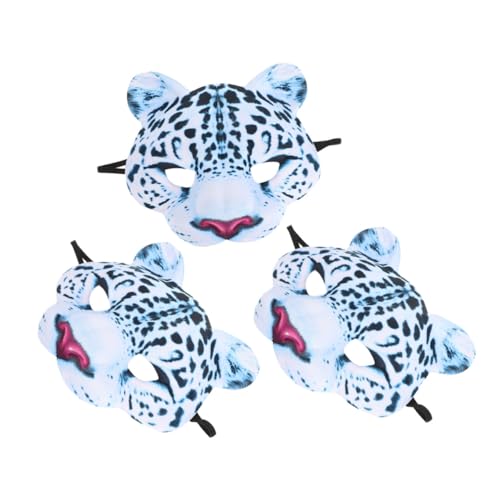 KONTONTY 3 Stück Halloween Halbgesichts-masken aus EVA mit Schneeleopard-design Tiermotiv für Kostümparty Karneval Fasching und Verkleidung Bequeme Passform Detailreich Gestaltet von KONTONTY