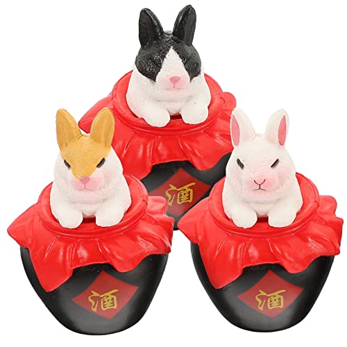 KONTONTY 3 Stück Mini-Kaninchen-Ornament Dekoration Schlafzimmer Bedroom Decor Schlafzimmer Dekoration Room Decoration Wurf Käfig Plüsch Hase Bonsai Wohnkultur PVC von KONTONTY