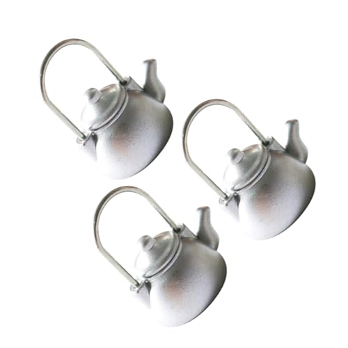 KONTONTY 3 Stück Mini Wasserkocher Modell Retro Küchen Dekoration Ornament Simulierte Heimdekoration Miniatur Szenen Zubehör Puppenhaus Zubehör Topf Miniaturen Silber von KONTONTY