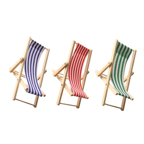 KONTONTY 3 Stück Miniatur Strandstühle aus Holz Klappbare Puppenhaus Möbel Realistisches Design für Strand und Picknick Szenen Platzsparend Langlebig Farbig Rot Blau Grün von KONTONTY