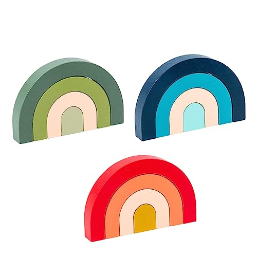 KONTONTY 3 Stück Regenbogen-Bogenbrücke Bausteine Stapelspiel Regenbogen Stapelblöcke Holz von KONTONTY