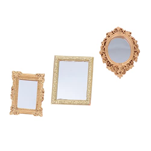 KONTONTY 3 Stück Spiegel Teilig Robuste Spielzeuge für Puppenhaus Dekoration Goldene Runde und Quadratische Spiegel Accessoire für DIY Projekte und Schlafzimmer von KONTONTY