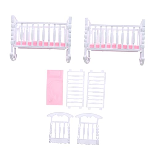 KONTONTY 3 Stück Spielzeugzubehör Neugeborenes Dollhouse Cradle Wiegenmodell Babybett pp Weiß von KONTONTY