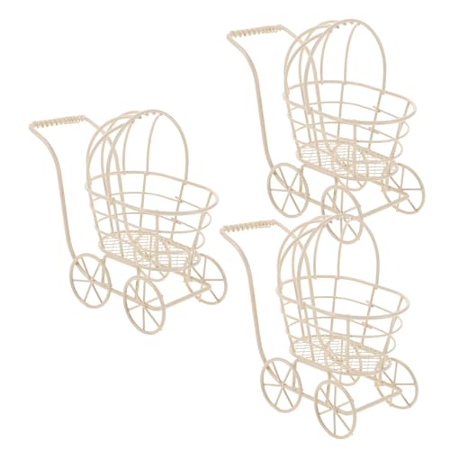 KONTONTY 3 Stück Teiliges Miniatur Babywagen Spielset aus Metall Draht Stilvoller Sicherer Kinderwagen für Puppenhaus Dekoration und Fantasievolles Rollenspiel Leichtes Robustes Zubehör von KONTONTY