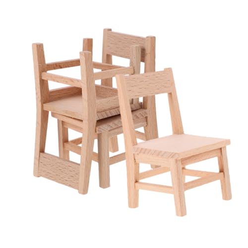 KONTONTY 3 Stück Teiliges Miniatur-holzstuhl Puppenhaus Stabile Realistische Mini-holzmöbel für Esszimmer und Schlafzimmer Platzsparende Puppenhaus-möbelzubehör für Detailgetreue von KONTONTY