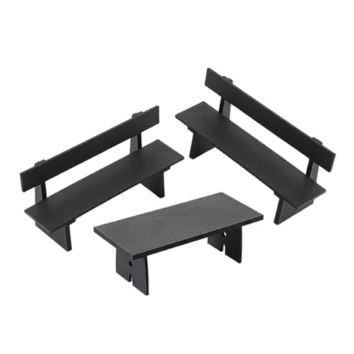 KONTONTY 3 Stück Teiliges Miniaturmöbel-Set Schwarze Miniaturbank und Langer Tisch Miniaturmöbel für Puppenhaus Garten Dekoration DIY Zubehör von KONTONTY