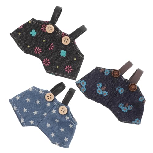 KONTONTY 3 Stück Teiliges Puppen Weichem Stoff Niedliche Baumwoll-Jeans-Overalls mit Stern Blumenmuster Komfortable Realistische Puppenkleidung zum Einfachen An Ausziehen für Kuscheltiere von KONTONTY