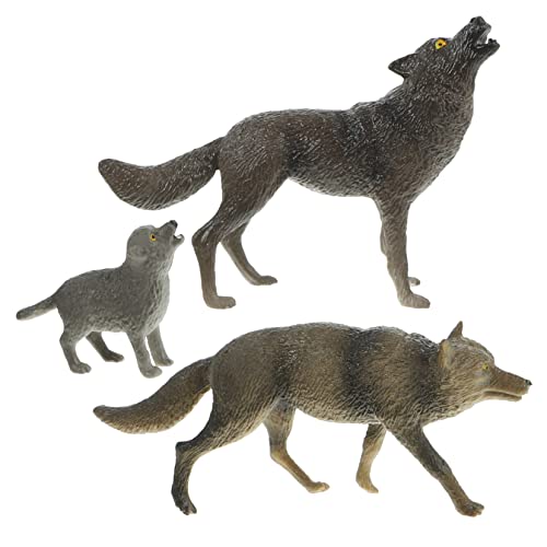KONTONTY 3 Stück Teiliges Wildtiermodell Wolf Kunststoff Realistische Tierfigur für Wohn und Gartendekoration Detailreiche Wolfsstatue für Tisch Regal und DIY von KONTONTY