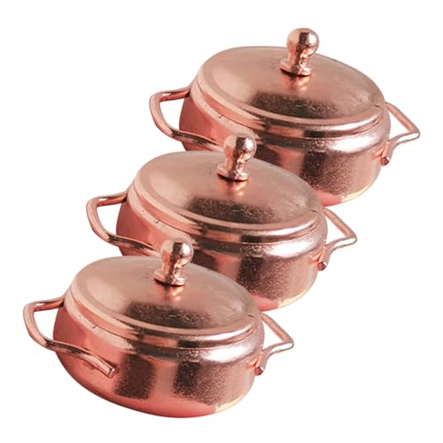 KONTONTY 3 Stück Töpfe Teiliges Mini Kochgeschirr für Puppenhaus Dekorative Kochutensilien für Küchenaccessoires für Sammler und Rollenspiel Fans von KONTONTY